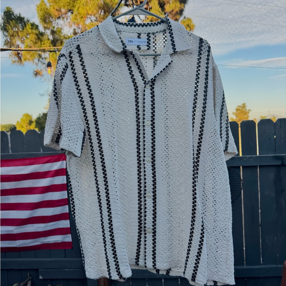 R&M Richards White and Black Textured Shirt
